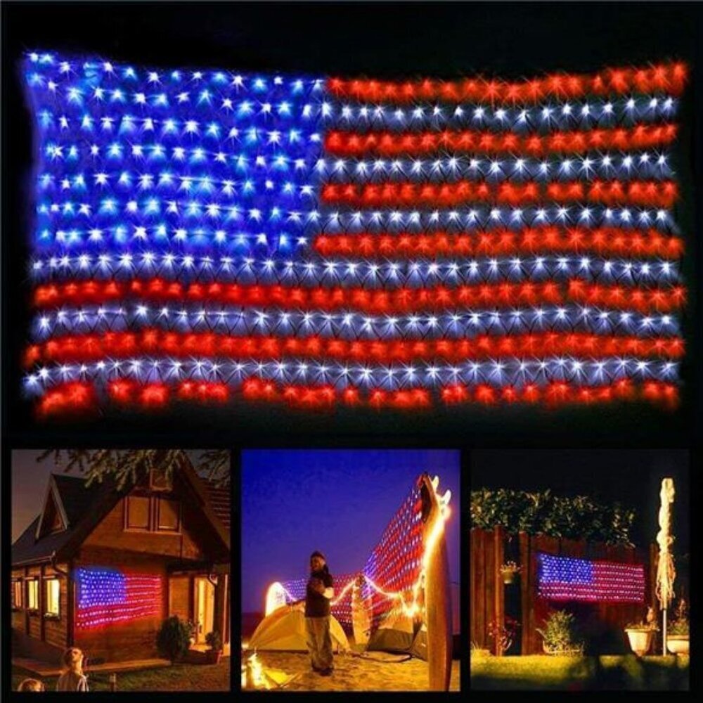 Patriotic LED Flag Net Lights 6.5ft Waterproof Outdoor